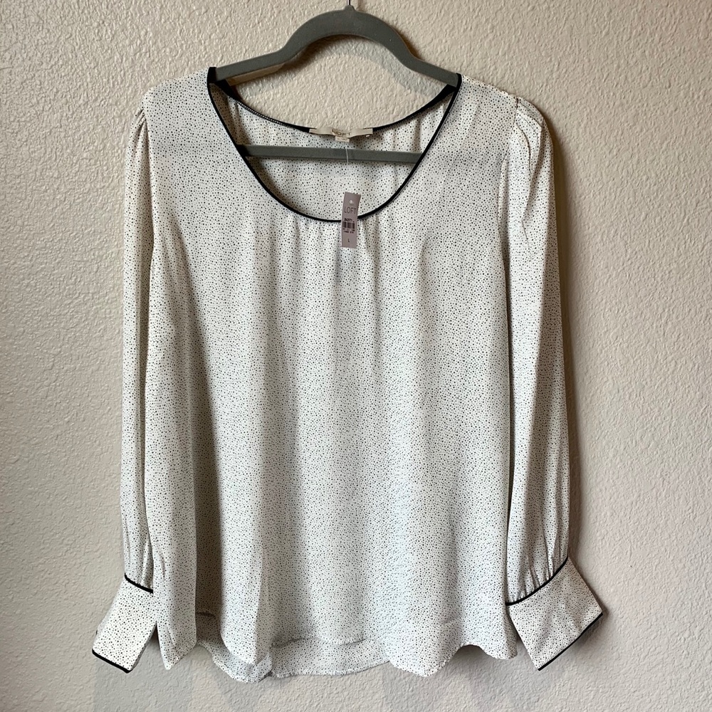 Loft | White and Black Long-Sleeve Blouse NWT